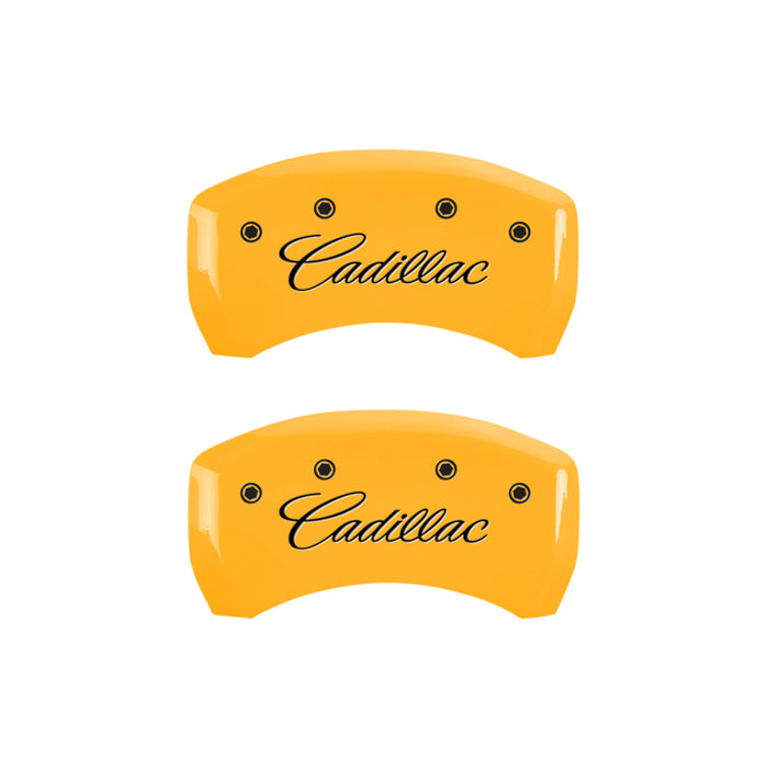 MGP Fits 4 Caliper Covers Engraved F &amp; R Cursive/Cadillac Yellow Finish