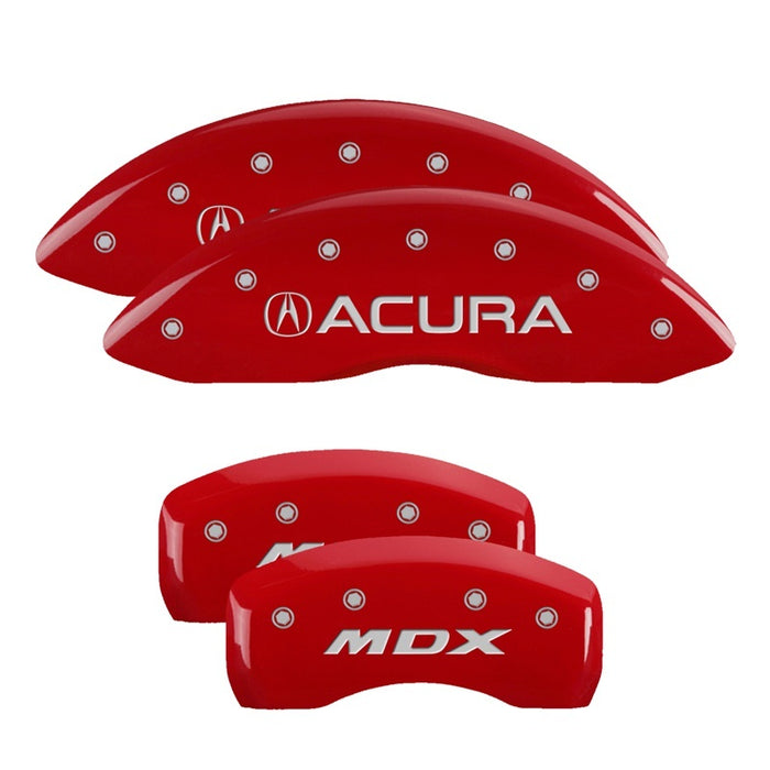 MGP Fits 4 Caliper Covers Engraved Front &amp; Rear Acura Red Finish Silver Ch