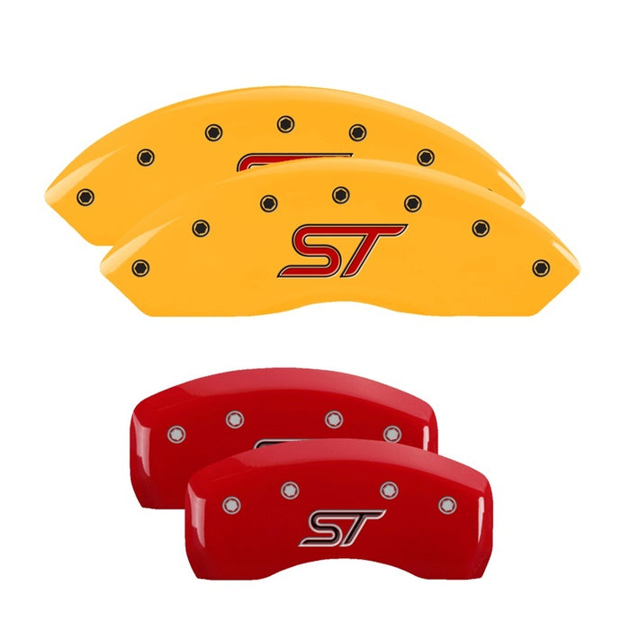 MGP Fits 4 Caliper Covers Engraved Front &amp; Rear ST Logo Red Finish Silver
