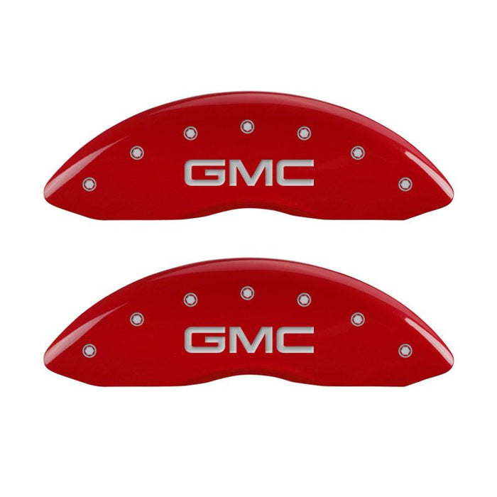 MGP Fits 4 Caliper Covers Engraved Front &amp; Rear GMC Red Finish Silver Ch