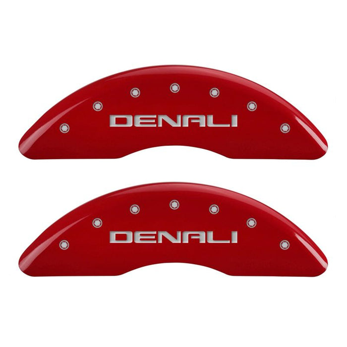 MGP Fits 4 Caliper Covers Engraved Front &amp; Rear Denali Red Finish Silver Ch