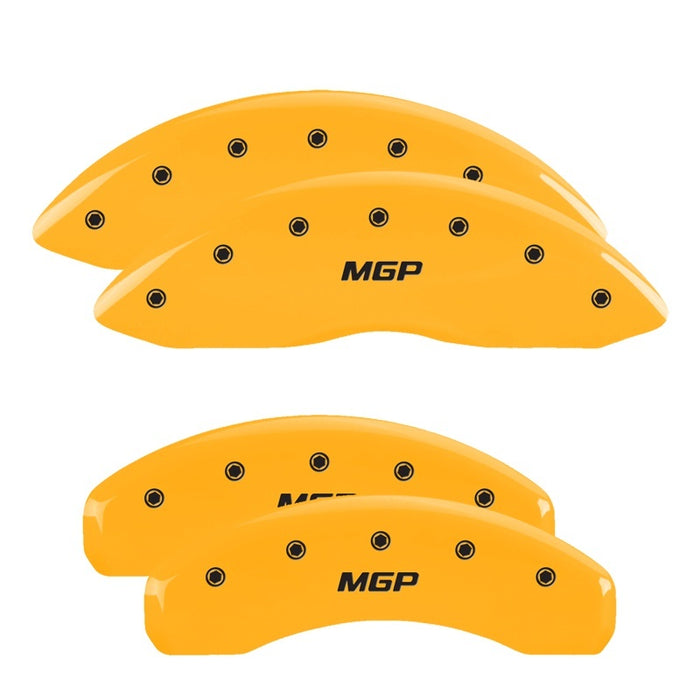 MGP Fits 4 Caliper Covers Engraved Front &amp; Rear Denali Yellow Finish Black