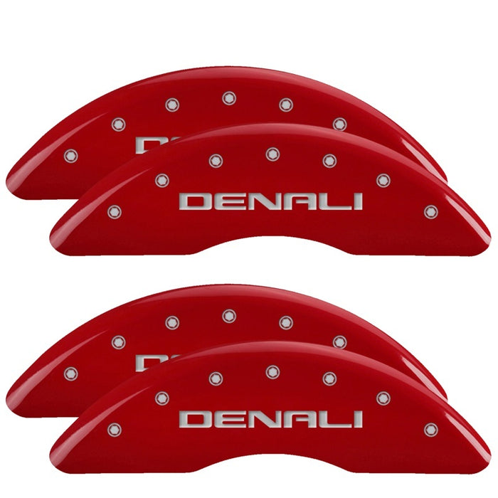 MGP Fits 4 Caliper Covers Engraved Front &amp; Rear Denali Red Finish Silver Ch