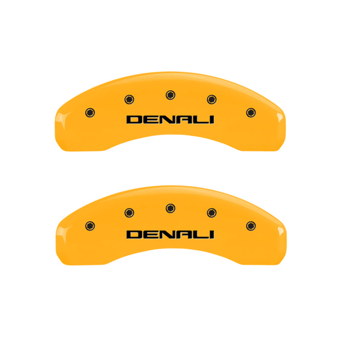 MGP Fits 4 Caliper Covers Engraved Front &amp; Rear Denali Yellow Finish Black