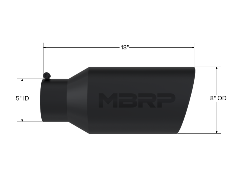 MBRP Fits Universal Tip 8in OD Rolled End 5in Inlet 18in Length T304 - Black
