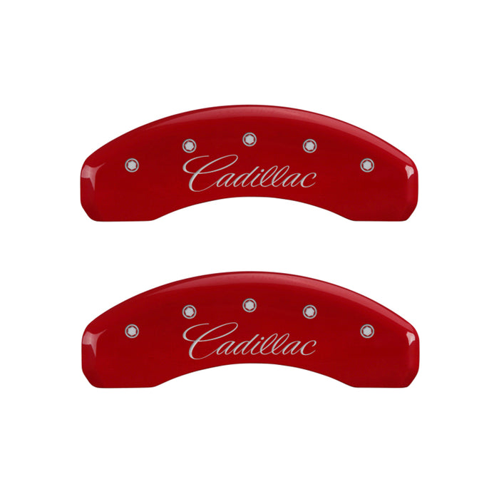 MGP Fits 4 Caliper Covers Engraved Front &amp; Rear Cursive/Cadillac Red Finish