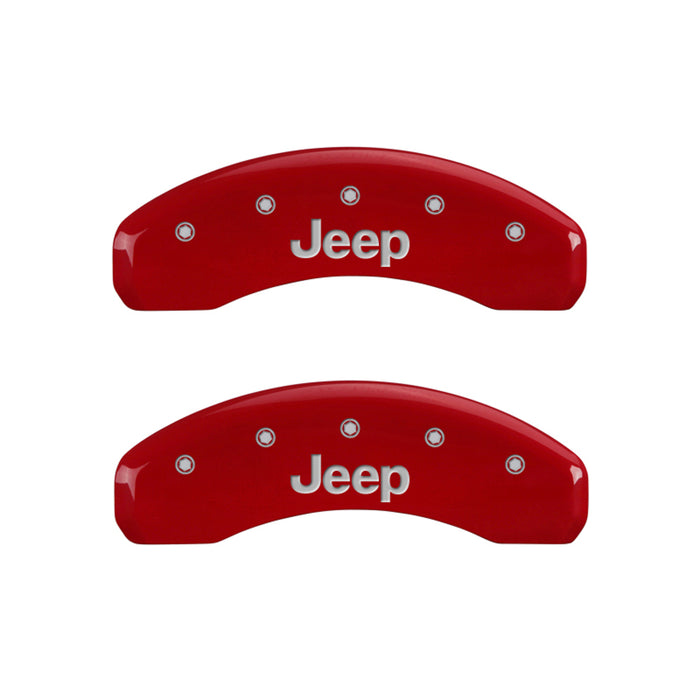 MGP Fits 4 Caliper Covers Engraved Front &amp; Rear JEEP Red Finish Silver Ch