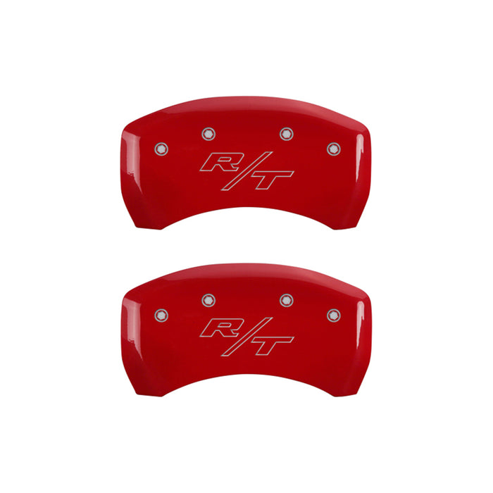 MGP Fits 4 Caliper Covers Engraved Front Cursive/Challenger Engraved Rear RT Red