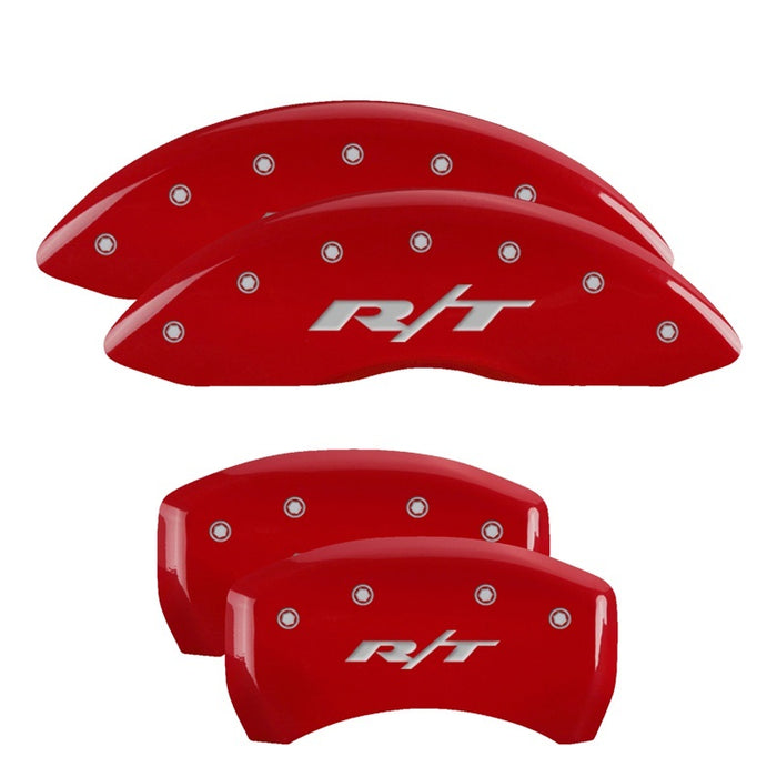 MGP Fits 4 Caliper Covers Engraved Front &amp; Rear RT1-Truck Red Finish Silver