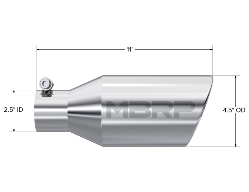 MBRP Fits Universal Tip 4.5 O.D. Angle Rolled End 2.5 Inlet 11in Length - T304