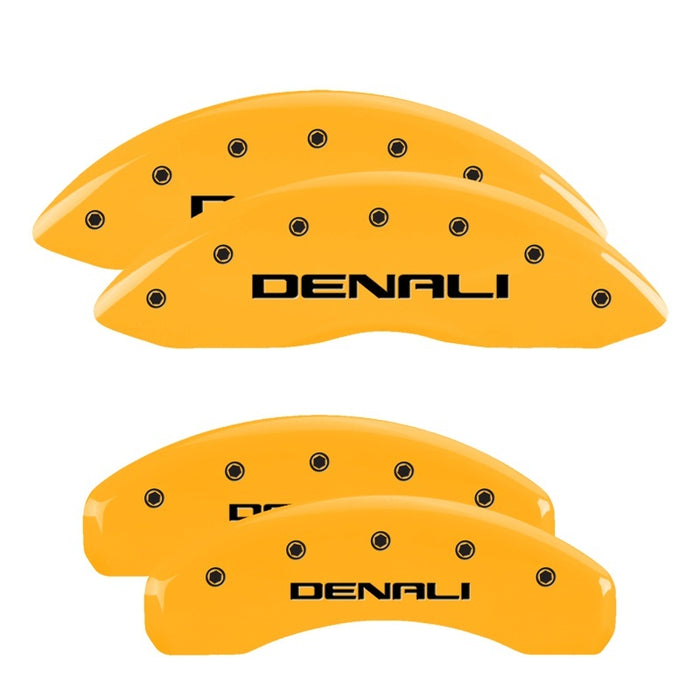 MGP Fits 4 Caliper Covers Engraved Front &amp; Rear Denali Yellow Finish Black