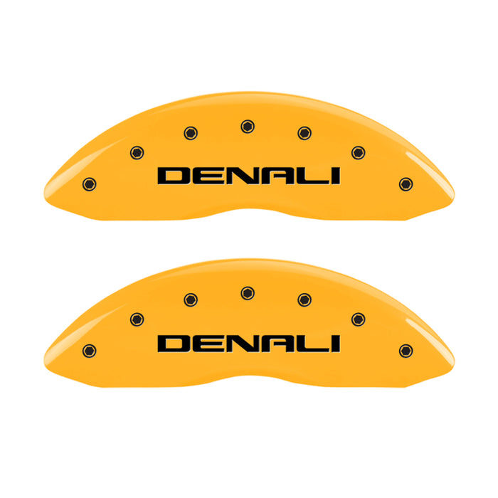 MGP Fits 4 Caliper Covers Engraved Front &amp; Rear Denali Yellow Finish Black