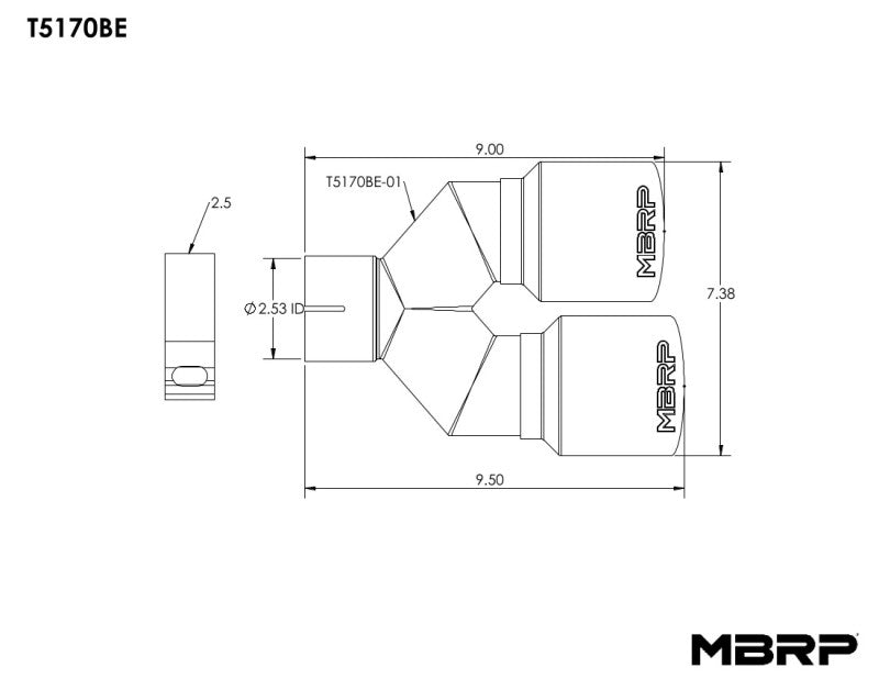 MBRP Fits Universal T304 SS Dual Burnt End Tip 3.5in OD/2.5in Inlet