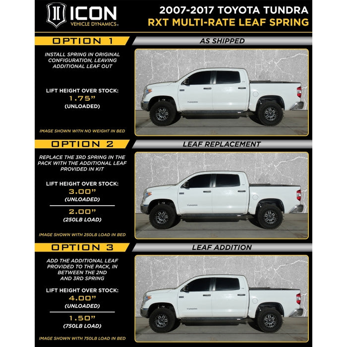 ICON Fits 2007+ Toyota Tundra Multi Rate RXT Leaf Pack W/add In Leaf