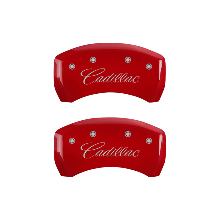 MGP Fits 4 Caliper Covers Engraved Front &amp; Rear Cursive/Cadillac Red Finish