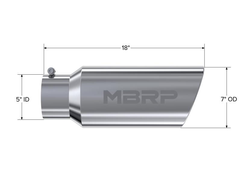 MBRP Fits Universal Tip 7in O.D. Rolled End 5in Inlet 18in Length - T304 (SINGLE
