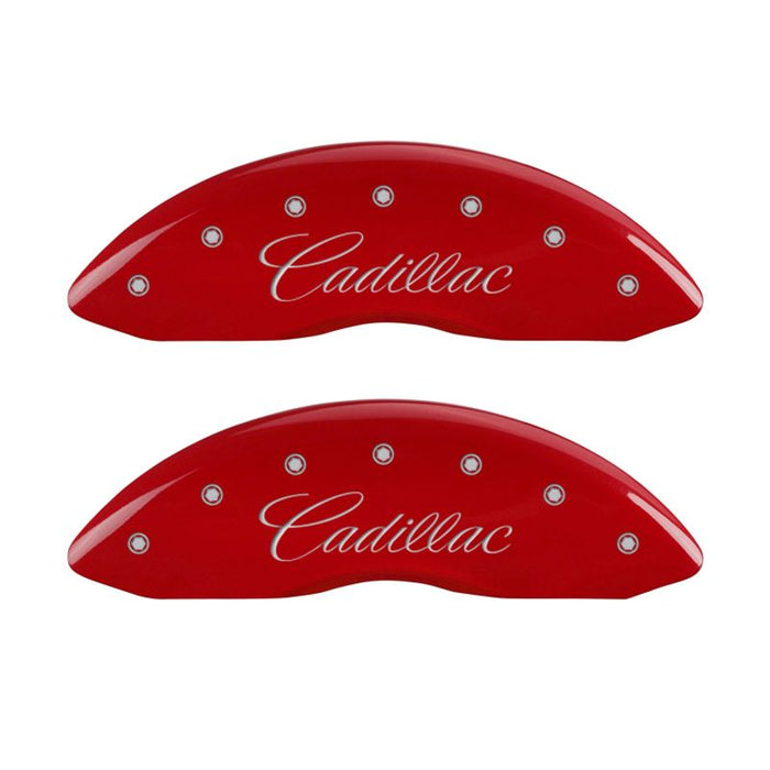 MGP Fits 4 Caliper Covers Engraved Front &amp; Rear Cursive/Cadillac Red Finish