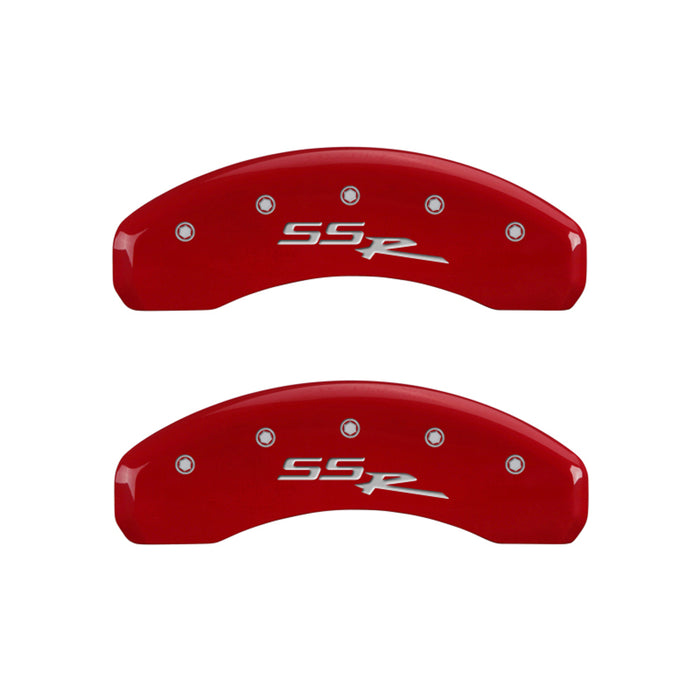 MGP Fits 4 Caliper Covers Engraved Front &amp; Rear SSR Red Finish Silver Ch