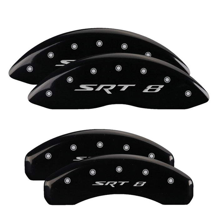 MGP Fits 4 Caliper Covers Engraved Front &amp; Rear SRT8 Black Finish Silver Ch