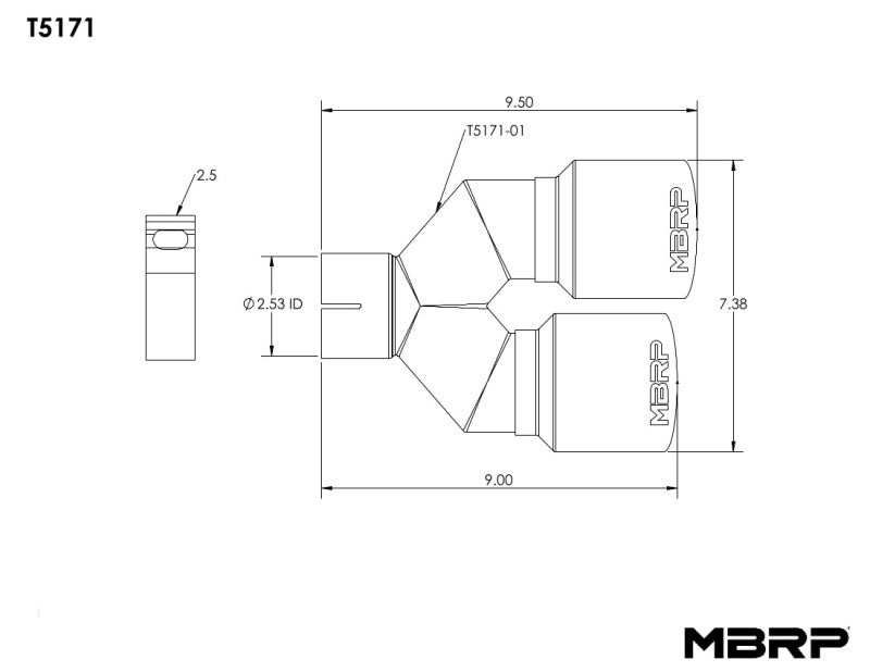 MBRP Fits Universal T304 SS Dual Tip 3.5in OD/2.5in Inlet